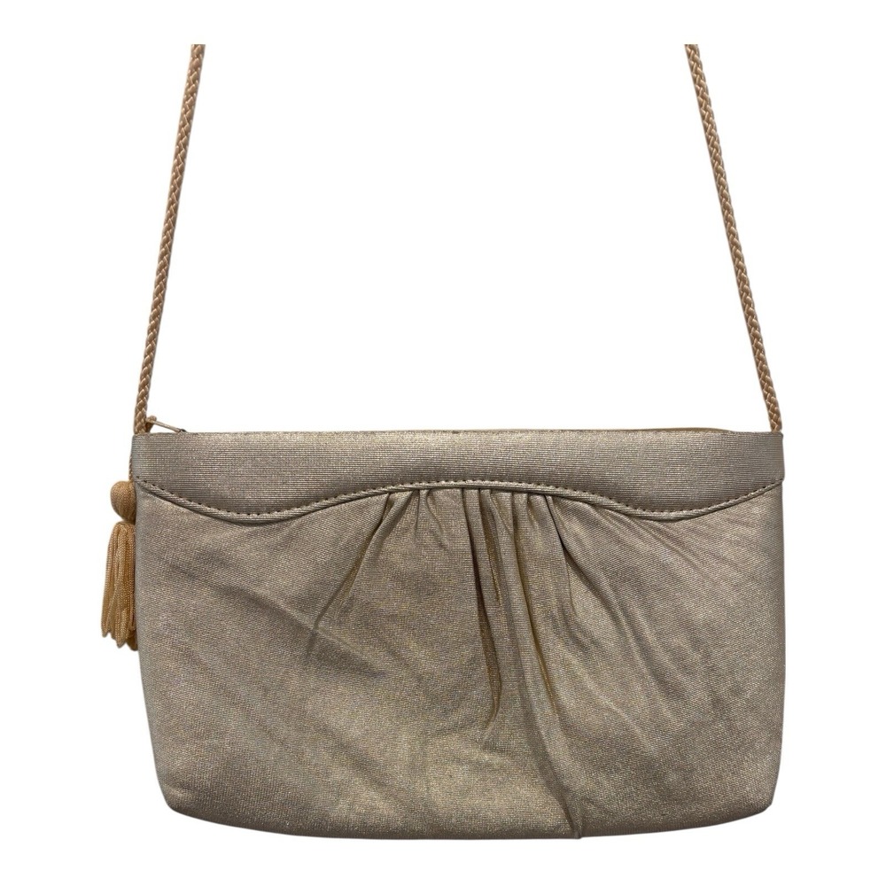 Vintage La Regale Purse Gold Metallic Evening‎ Bag Pleated Zipper Tassel Strap